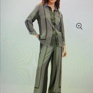 LOFT Geometric Striped  Top And Wide-Leg Pants Set